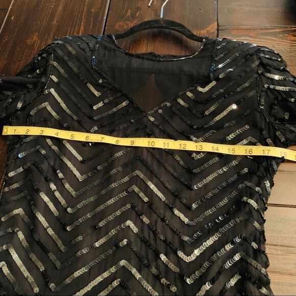 Vintage Cutest Top Black silk  sequin fringe Tank/Leslie Fay - Picture 4 of 6